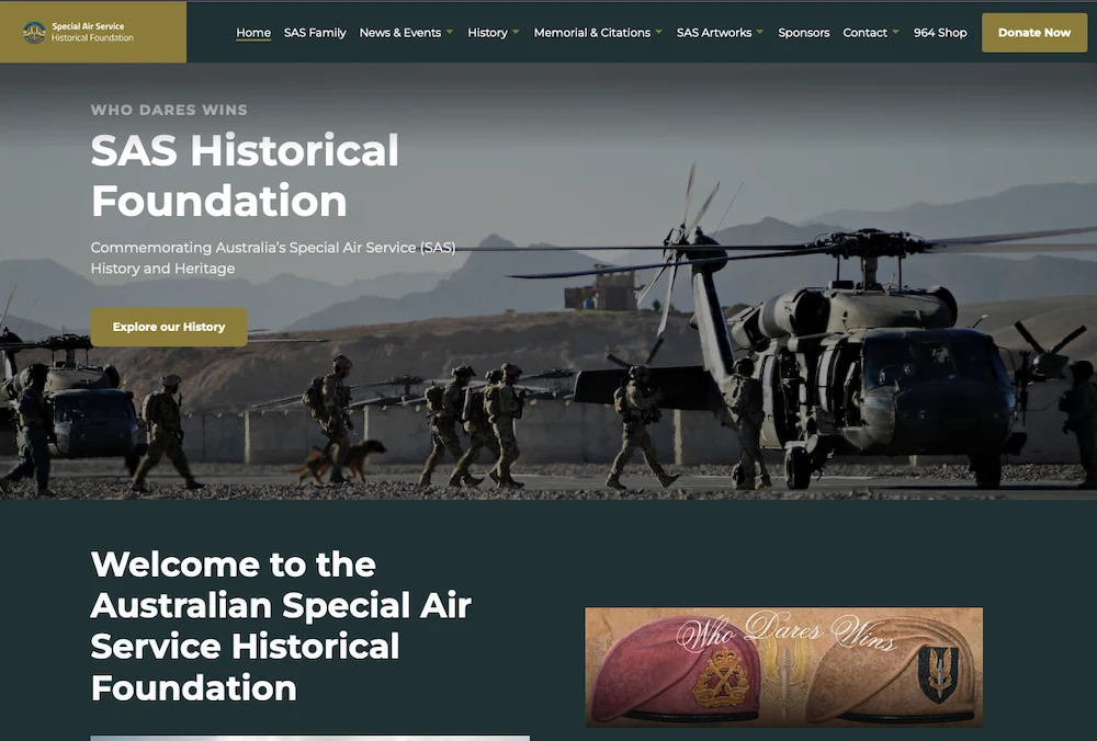 Hero section of SAS Historical Foundation