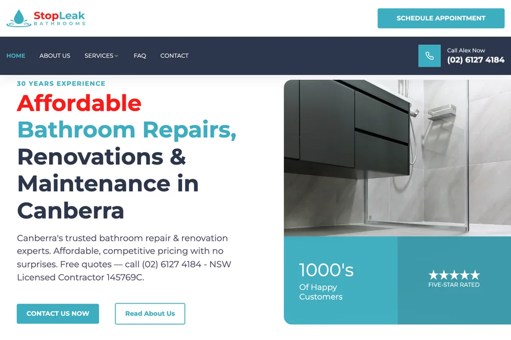 Hero of the Stop Leak Bathrooms website
